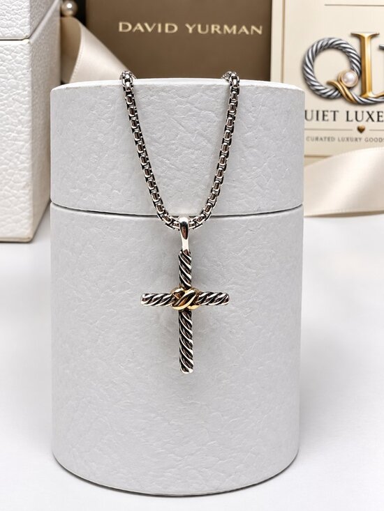 David Yurman Jewelry - Petite X Cross Necklace Sterling Silver with 14K Yellow Gold, 24mm 16"Long